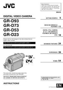 JVC GR D 93 manual. Camera Instructions.